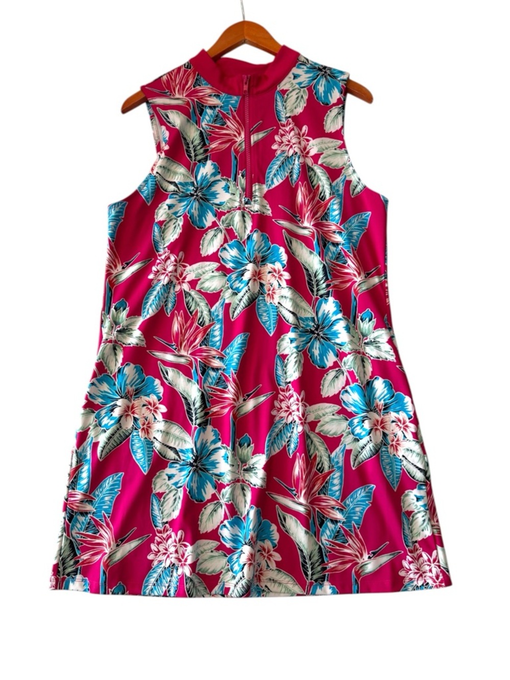 Tommy Bahama Golf Floral Sleeveless Dress XL Pink Tropical Pockets - Picture 2 of 3